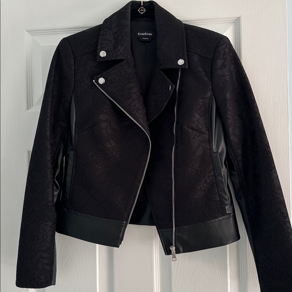 Bebe Black Textured lace and Leather Jacket - Picture 9 of 11